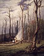 Spring--Burning Trees in a Girdled Clearing, Western Scene